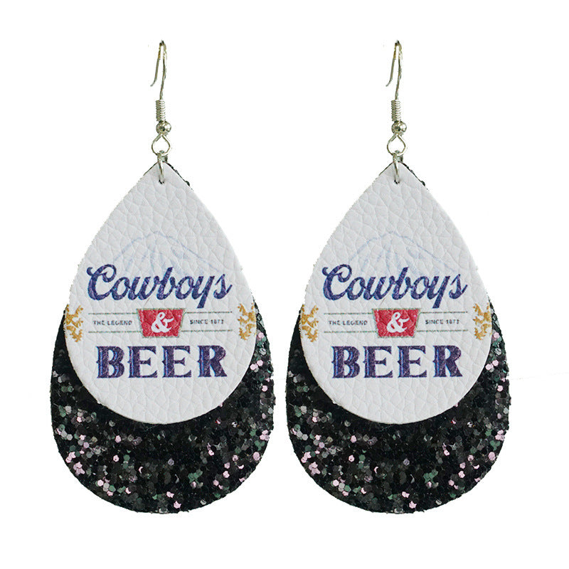 Wholesale 2 Pairs/pack Beer Red Wine Wine Lovers Shiny Party Leather Earrings ACC-ES-HY087