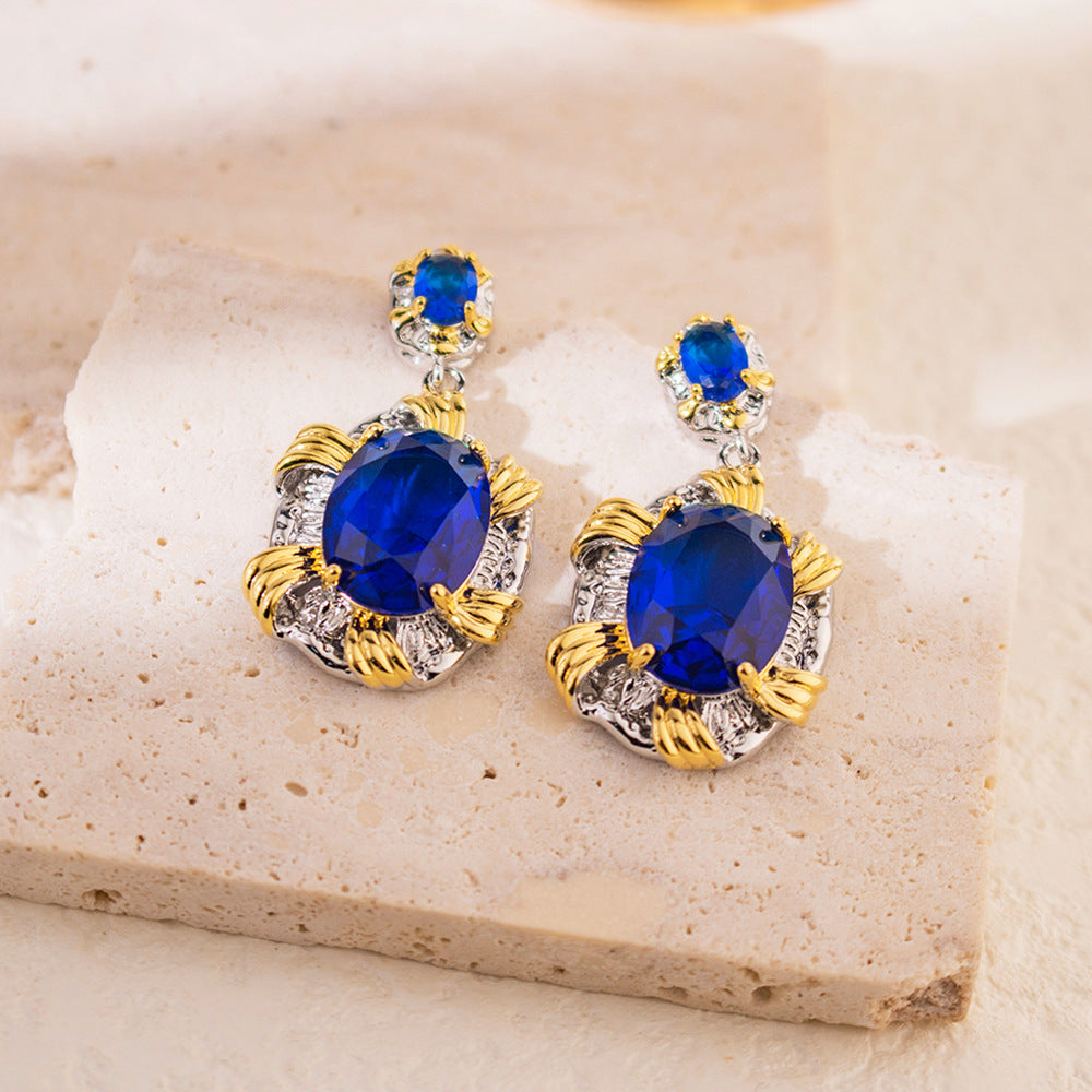 Wholesale  Blue Geometric Zircon Earrings