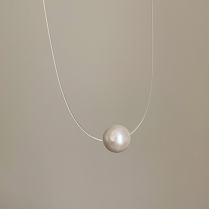 Wholesale Minimalist Style Crystal Zircon Pearl Pendant Fish Line Necklace Women' s Accessible Luxury Versatile Elegant Trendyy Neck Chain Clavicle Chain