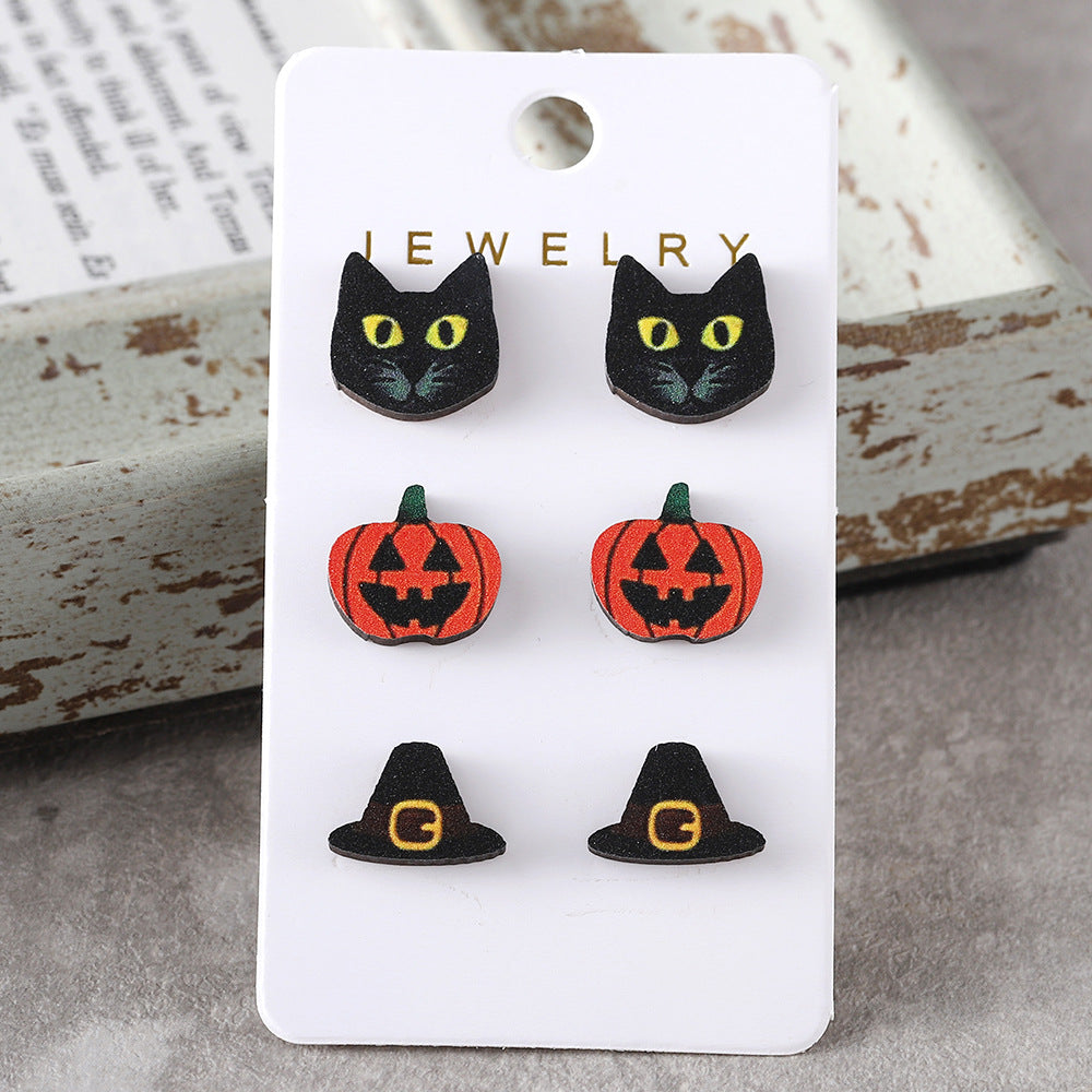 Wholesale Halloween Bat Pumpkin Black Cat Skull Ghost Earrings
