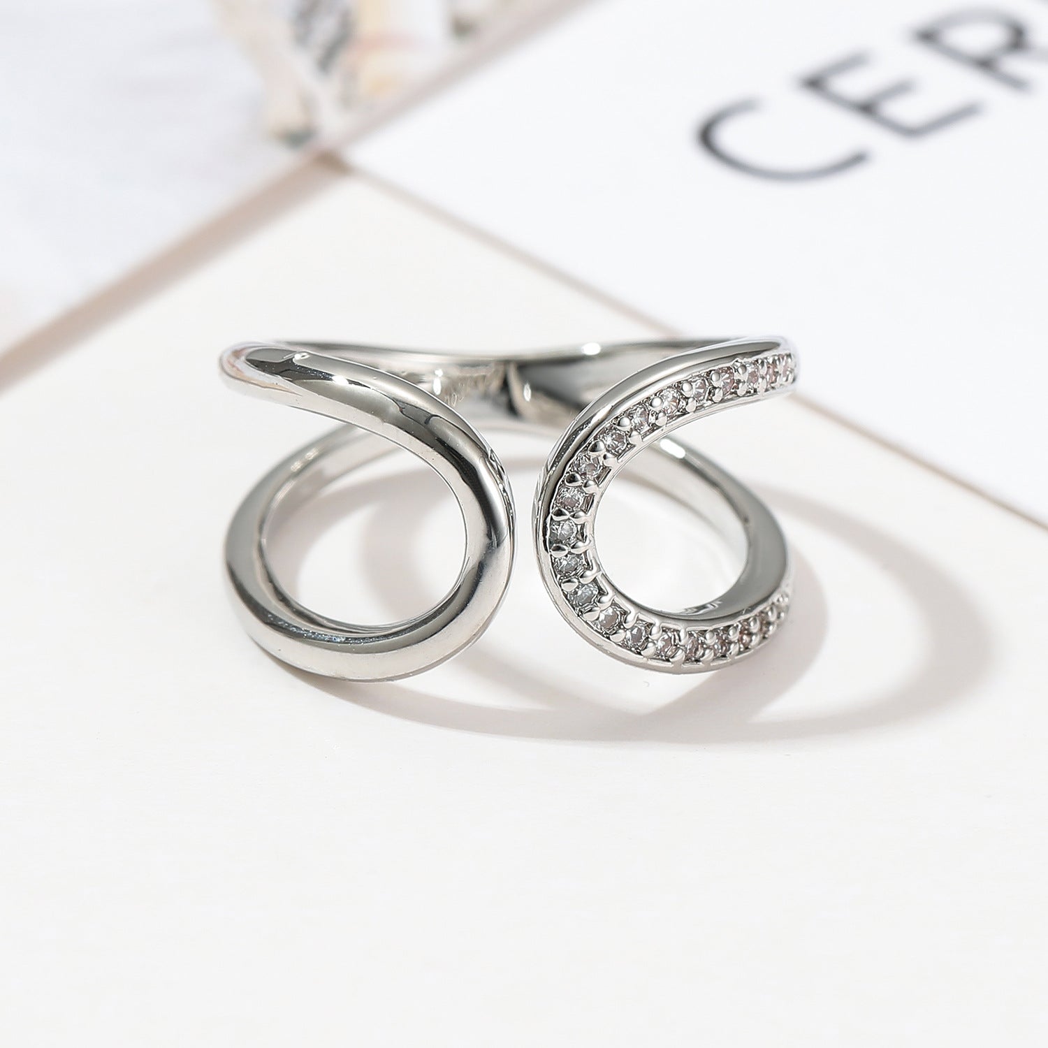 Wholesale Geometric Line Design Sense  Full Diamond  Ring