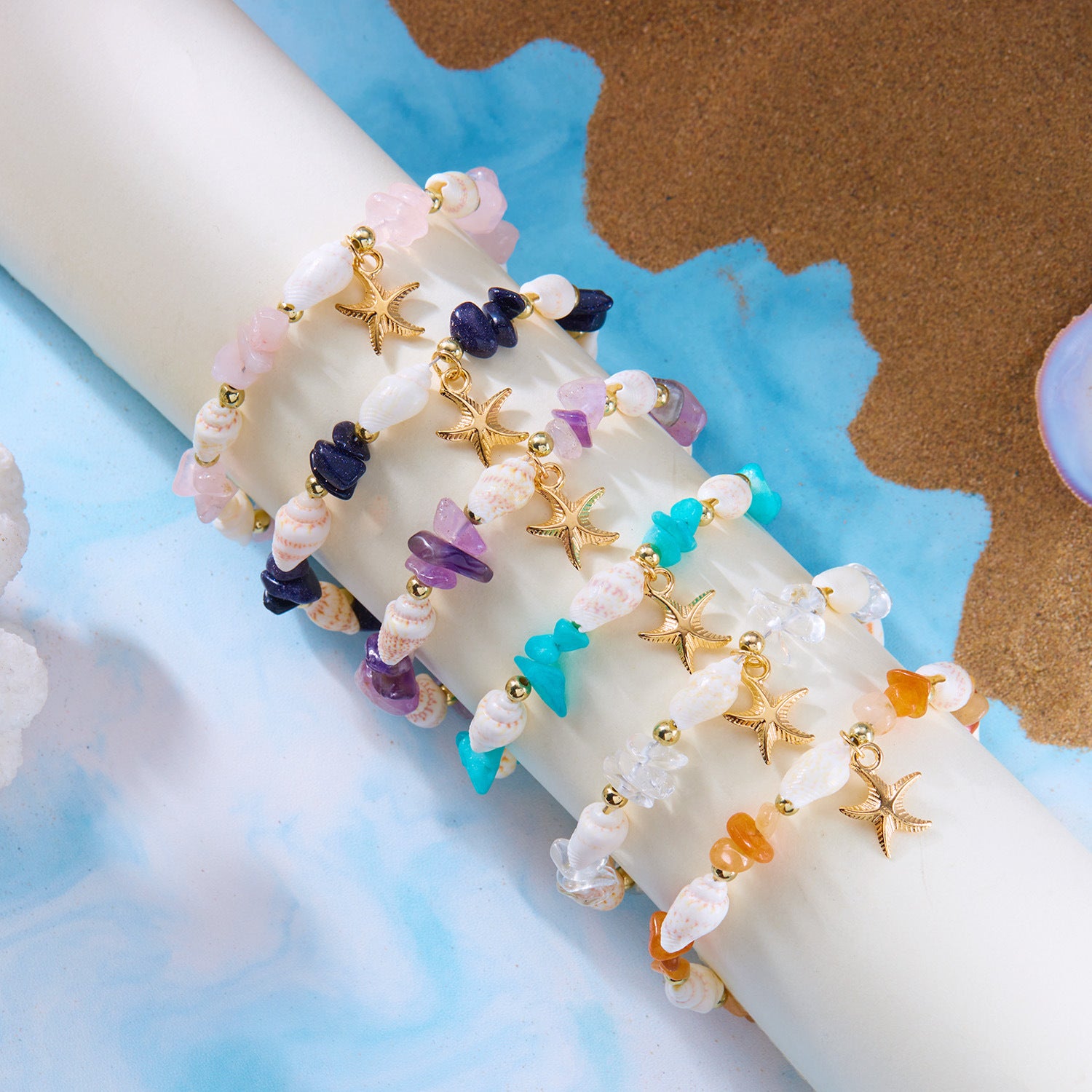 Wholesale sales new starfish jewelry Bohemian summer beach gravel starfish conch necklace