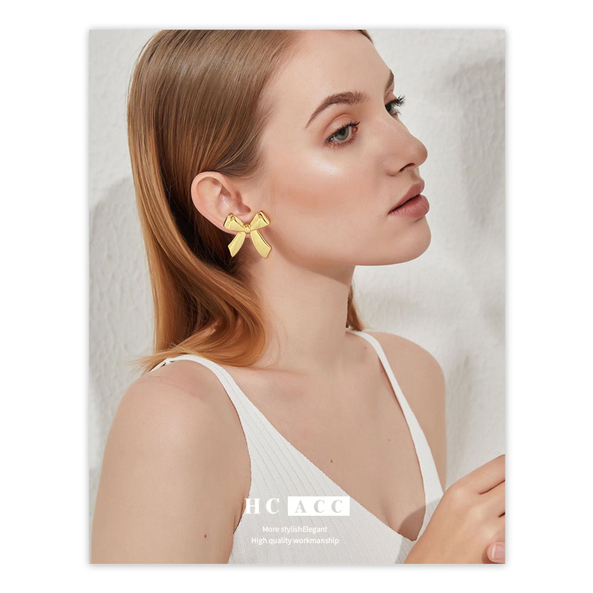 Wholesale Bow Earrings Copper Plated 18k Gold Small and Exquisite Earrings ACC-ES-HuaChuang008