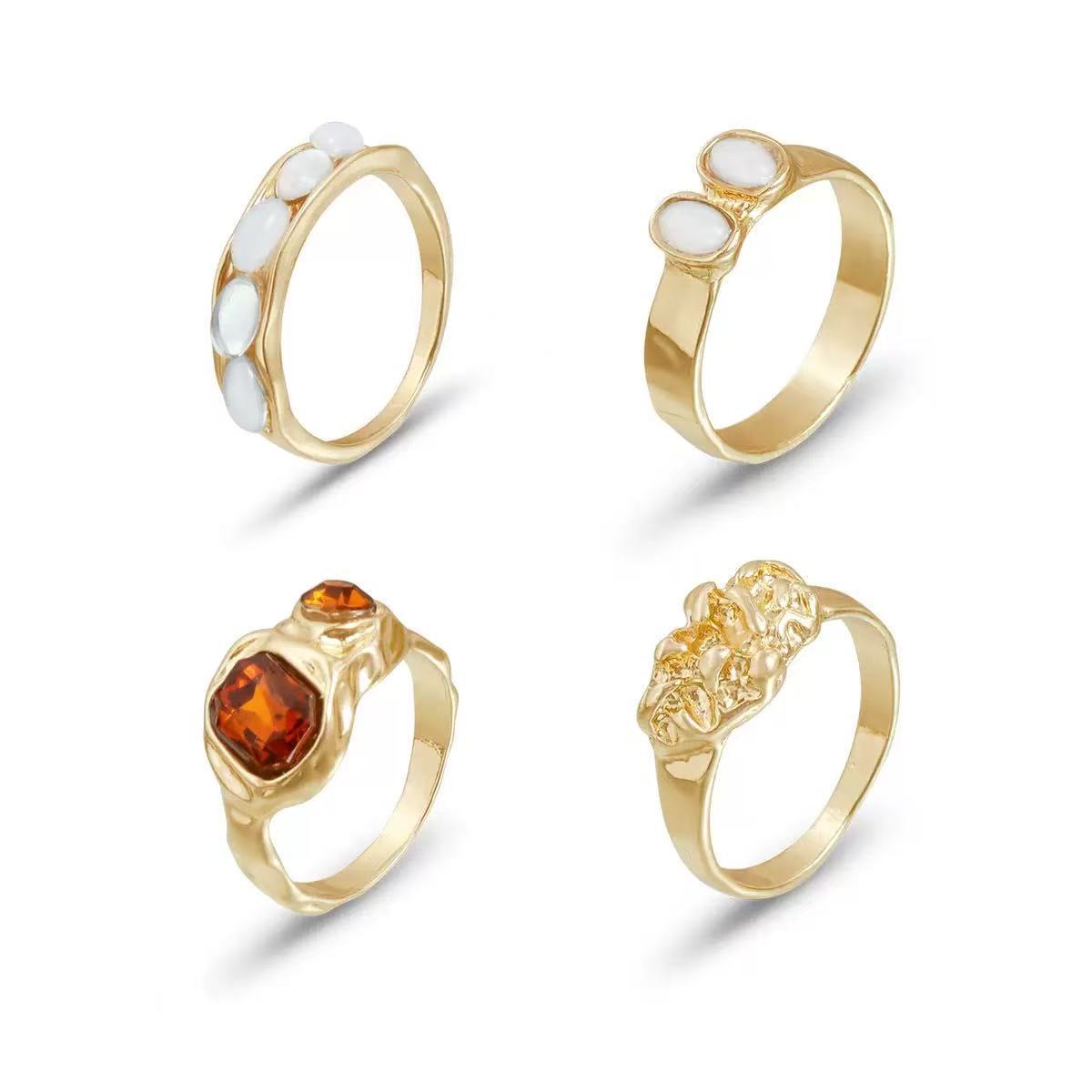 Wholesale Liquid Lava Irregular Moonstone Ring Set 7 Piece Gold Geometric Jewelry Accessory Boutique Gift For Everyday Wear