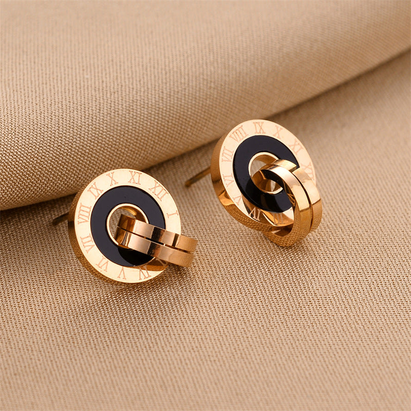 Wholesale Golden Rose Gold Steel Color Titanium Steel Earrings ACC-ES-HaoWen014