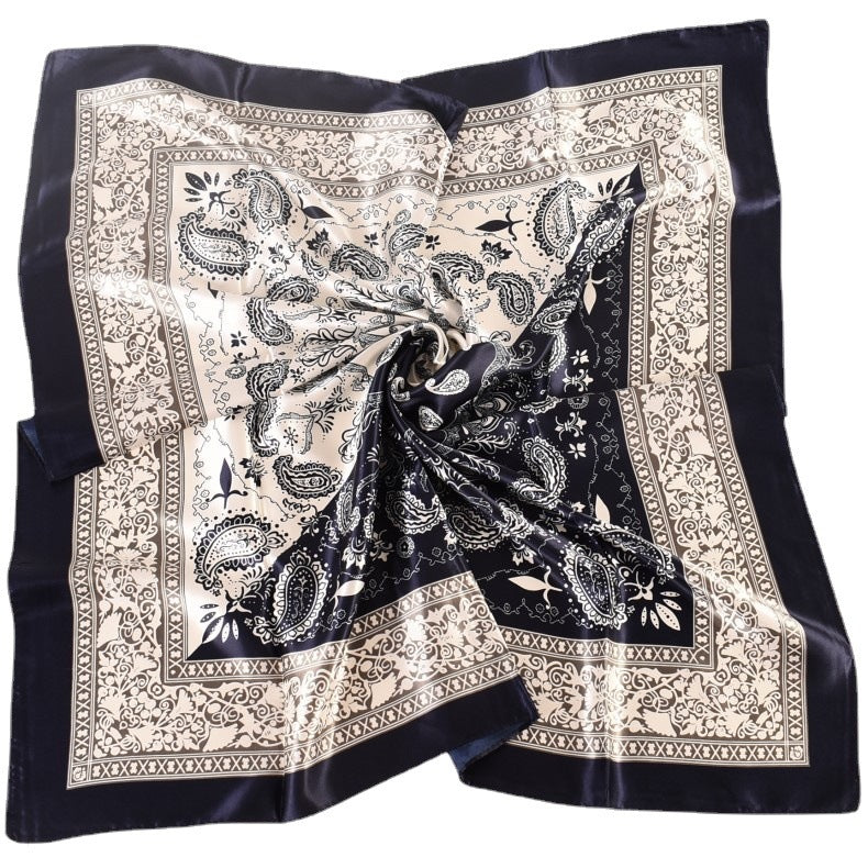 Wholesale  90 Printed Satin Large Square Scarf Two-Color Cashew Silk Scarf