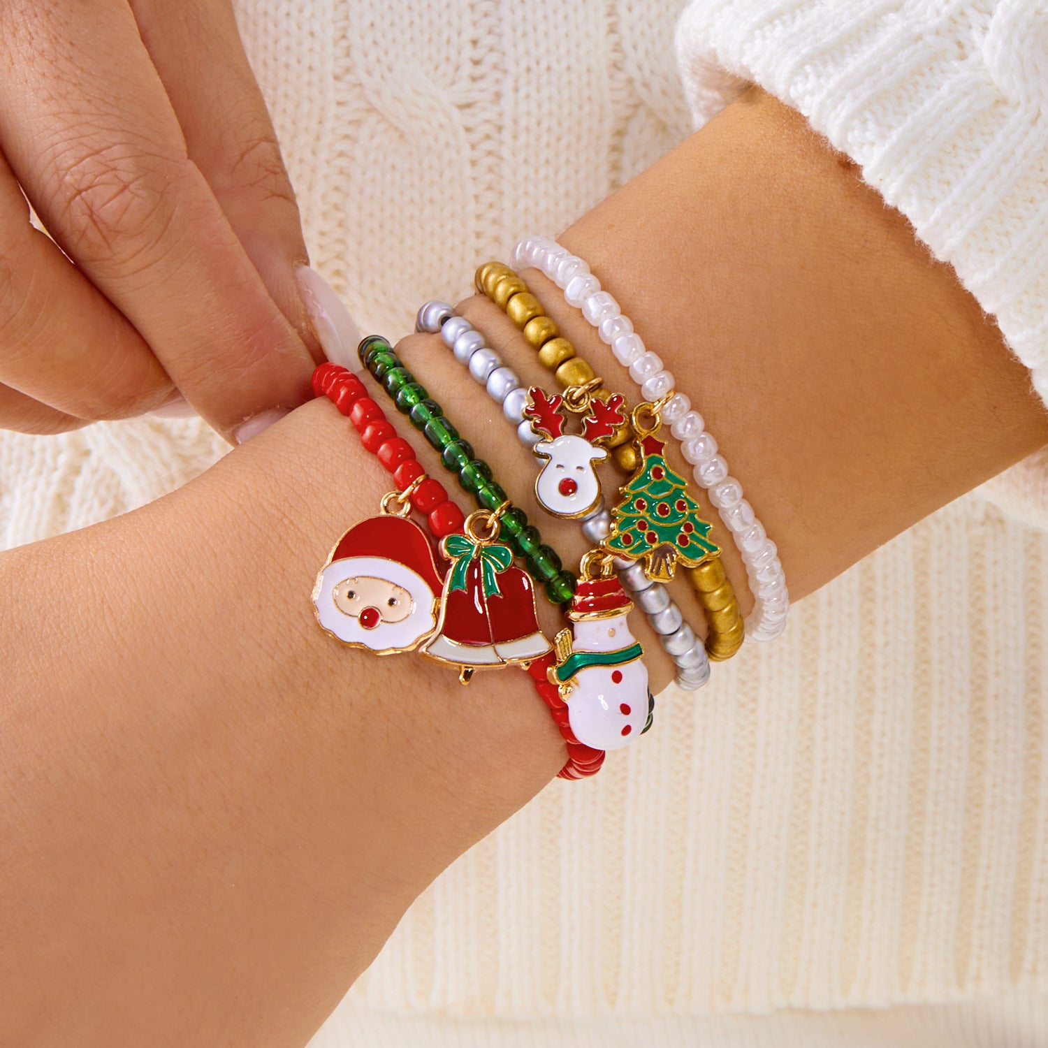 Wholesale Cartoon Santa Christmas Tree Deer Snowman Bracelet Set