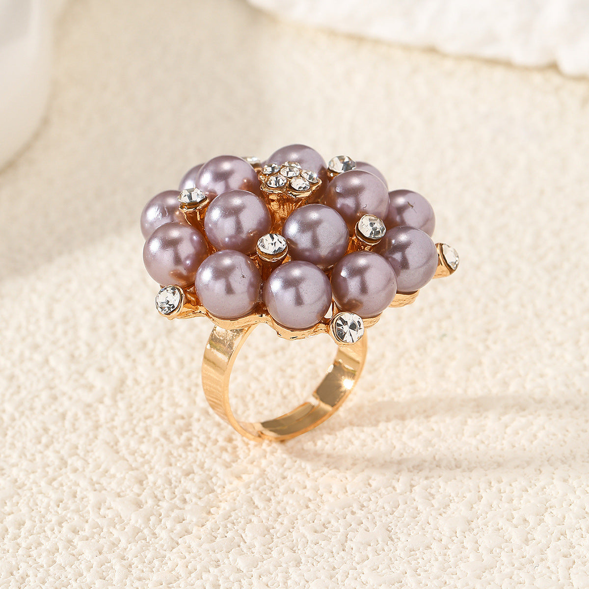 Wholesale Diamond-Embellished Flower Ring  Adjustable rings