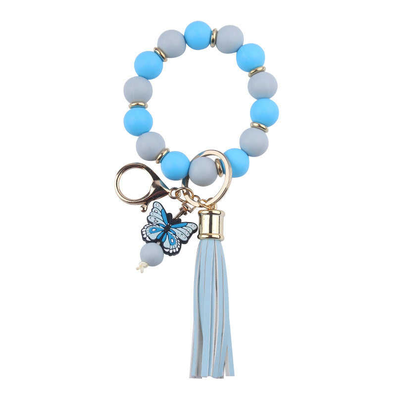 Wholesale Wool Flower Silicone Beaded Keychain Wristlet Keychain ACC-KC-GuangTian052