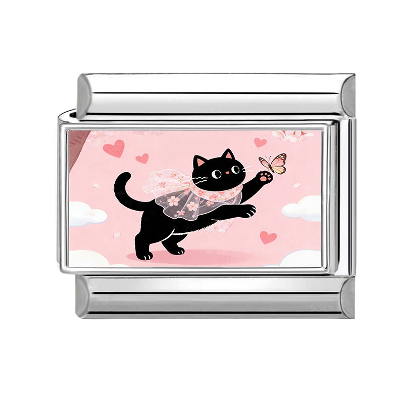 Wholesale Cat Theme DIY Modular Bracelet Stainless Steel Fashion Jewelry Accessory Gift