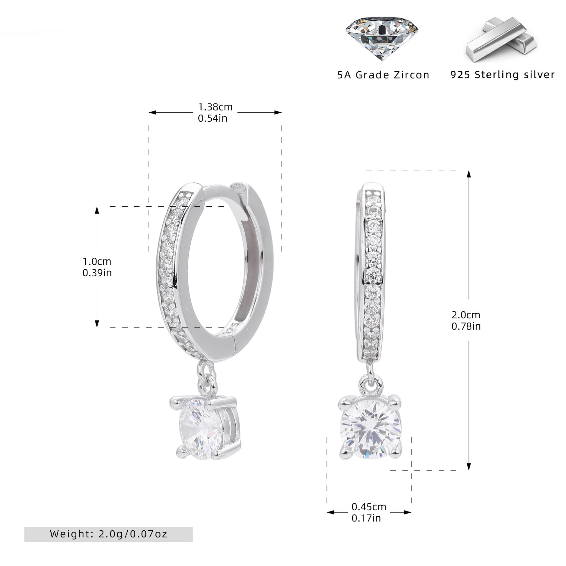 Wholesale  925 sterling silver inlaid zircon round pendant earrings