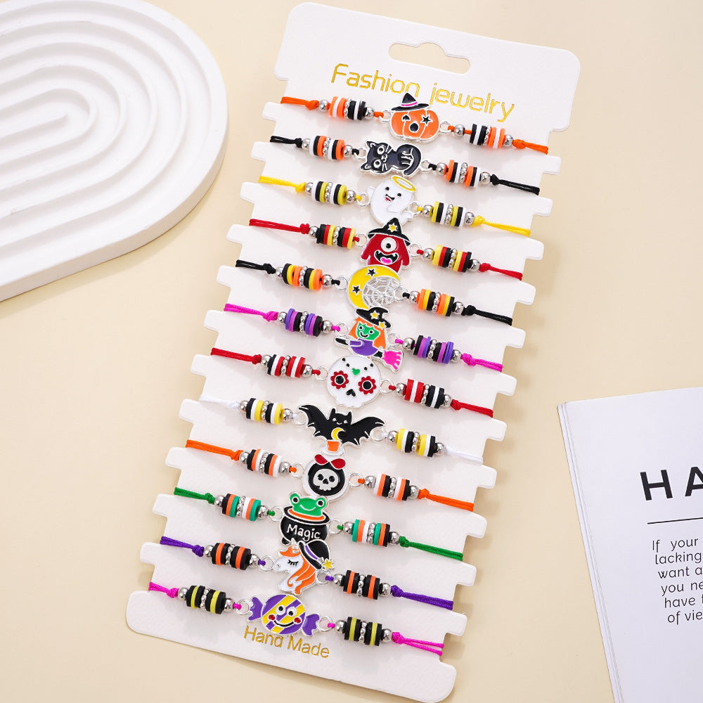 Wholesale Colorful polymer clay beaded cartoon animal pattern bracelet hand-woven adjustable size children' s jewelry
