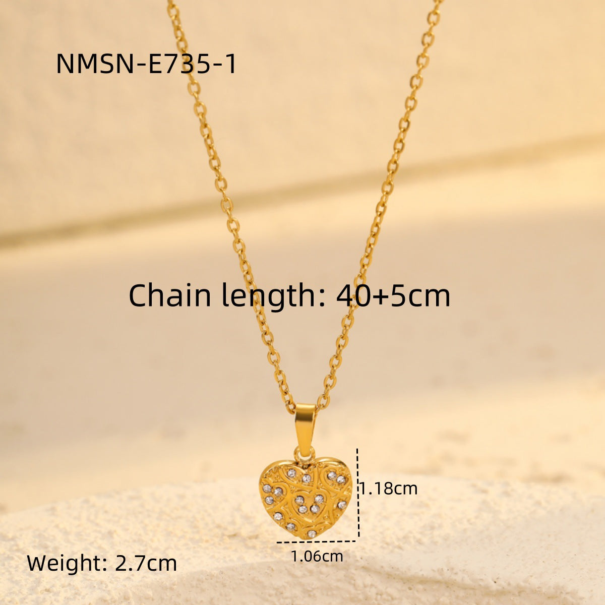 Wholesale Stainless steel heart necklace plated with 18k gold