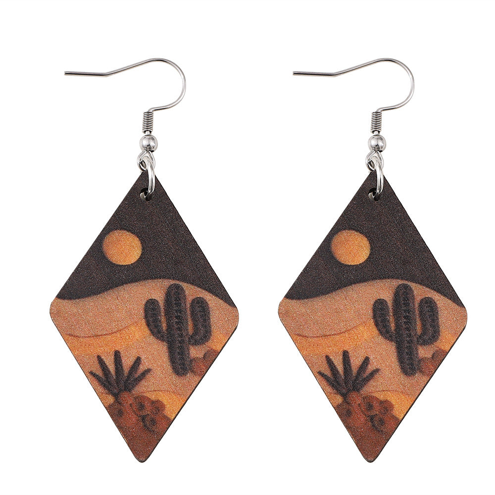 Wholesale Desert Cactus Sunrise Sunset Geometric Diamond Earrings
