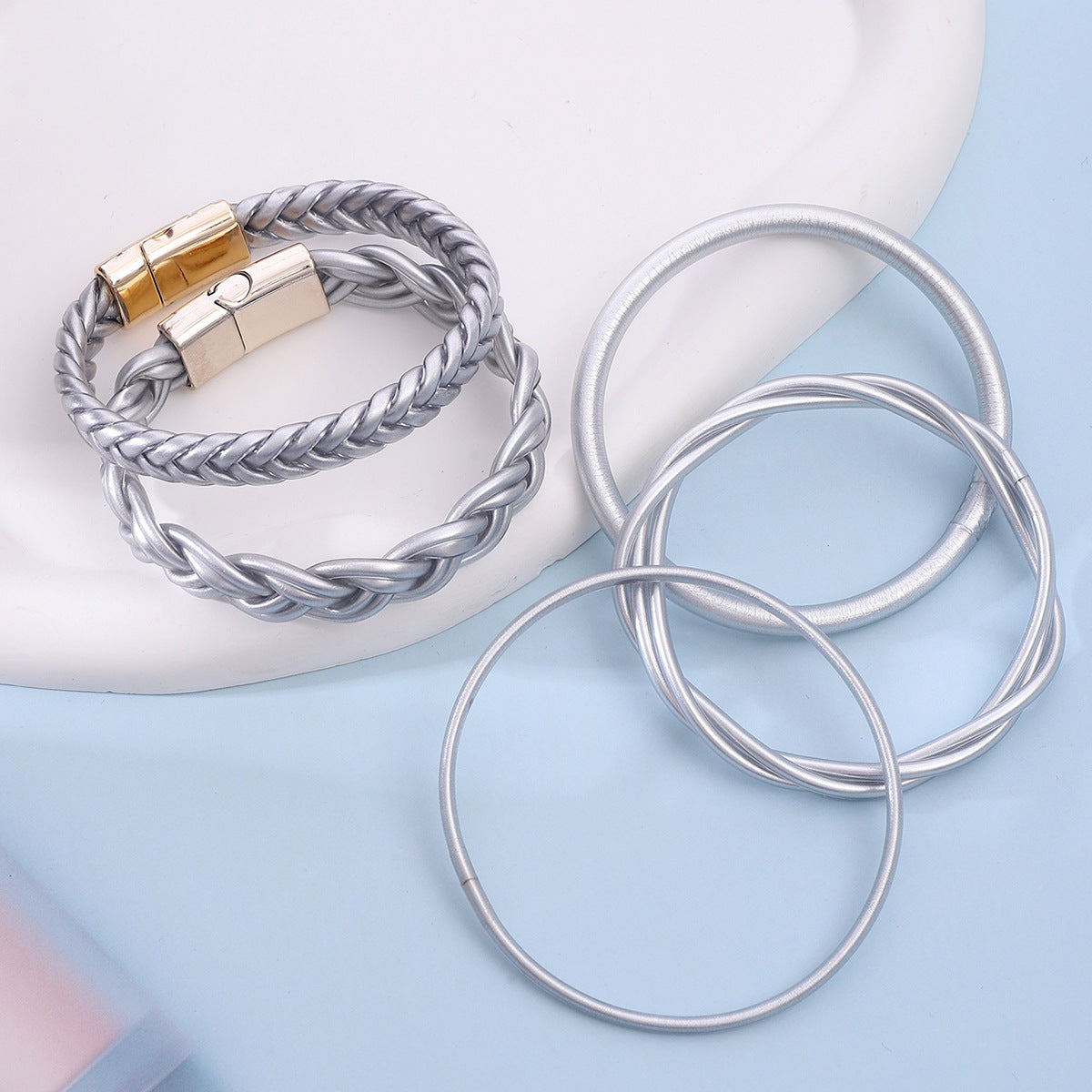 Wholesale Plastic Silicone Gold Powder Braided Bracelet Jelly Bangles Set ACC-BT-YTian008