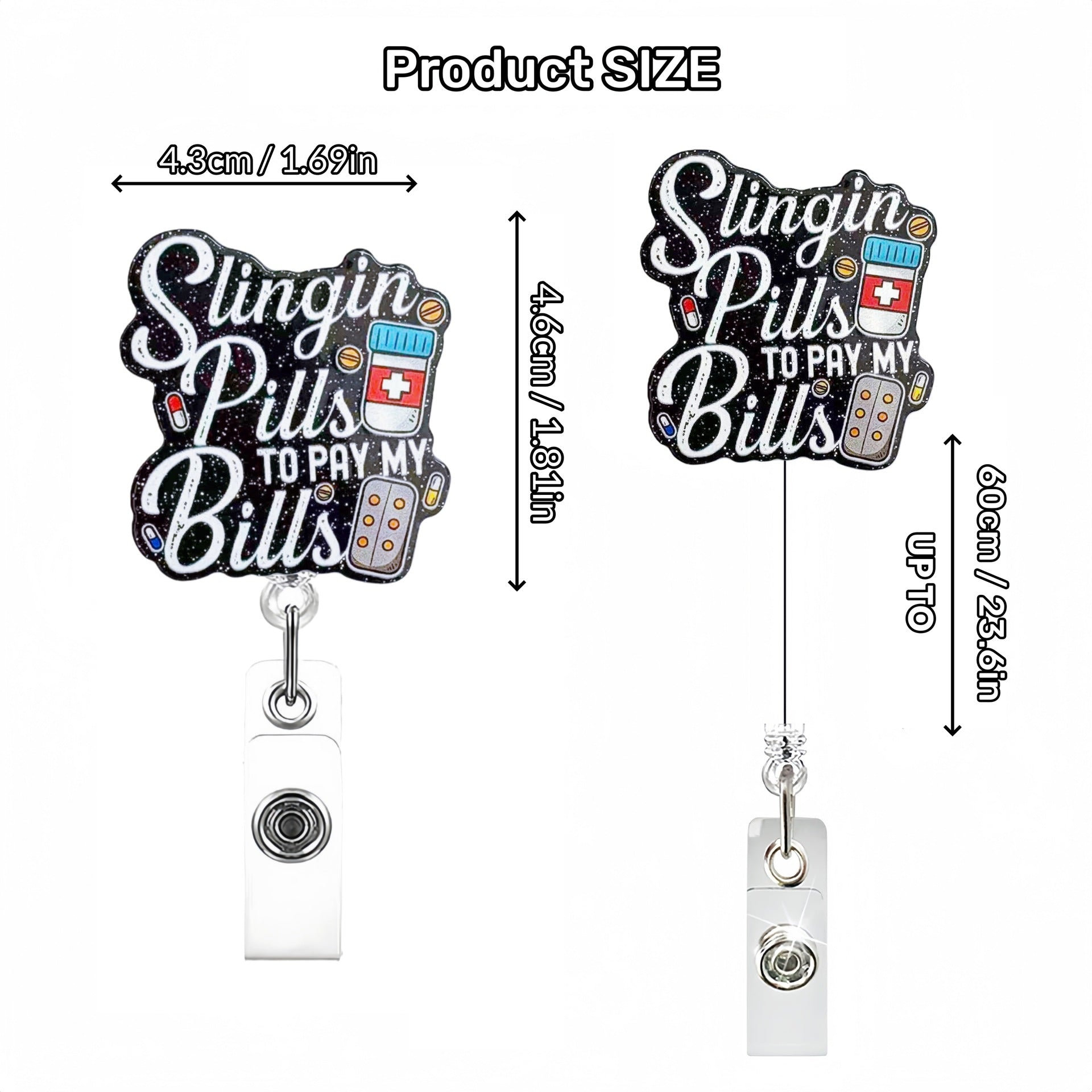 Wholesale Glitter Acrylic Retractable ID Card Holder Heart Design for Girls Fashion Accessory