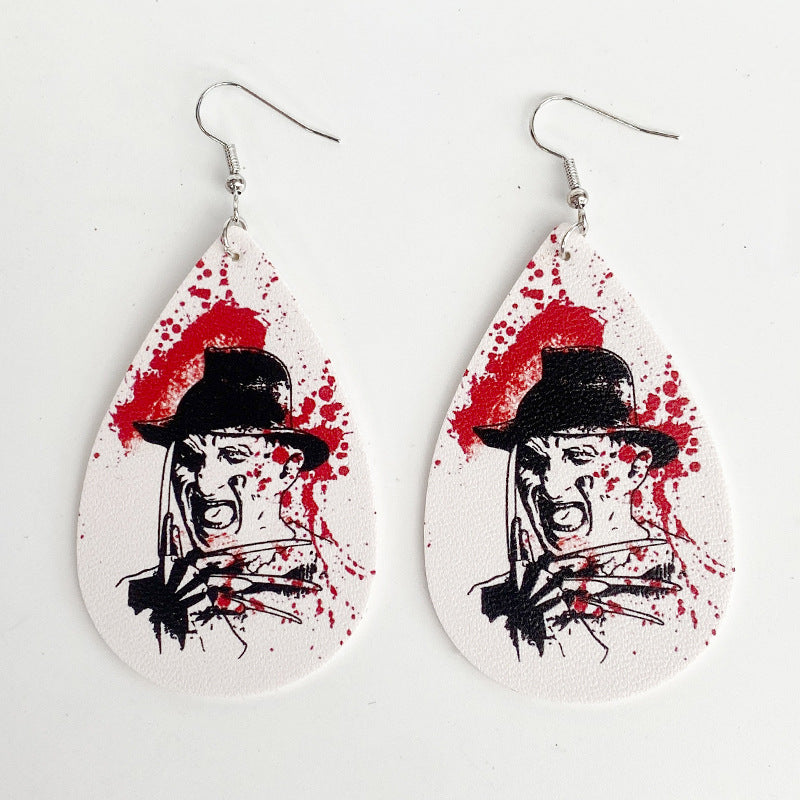 Wholesale Halloween Horror Movie Character Blood Stains Exaggerated Dark Style Leather Earrings ACC-ES-XinChuan044