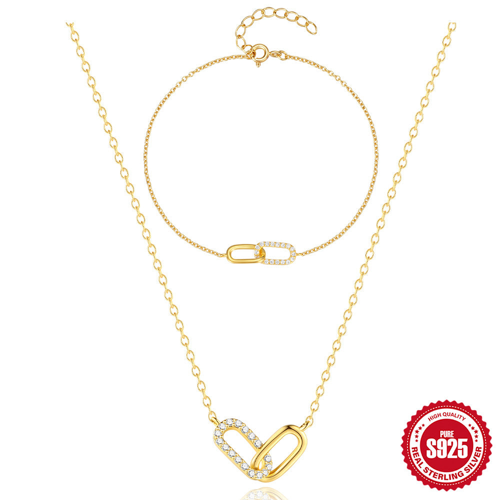 Wholesale S925 sterling silver cross double buckle zircon diamond clavicle bracelet jewelry