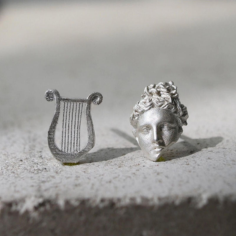 Wholesale Premium White Apollo and his Lyre Asymmetric Earrings