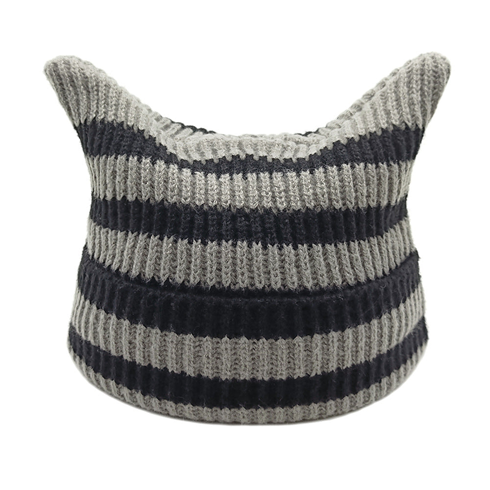 Wholesale  Wool Hat  Handmade Striped Hat Women Cat Hat