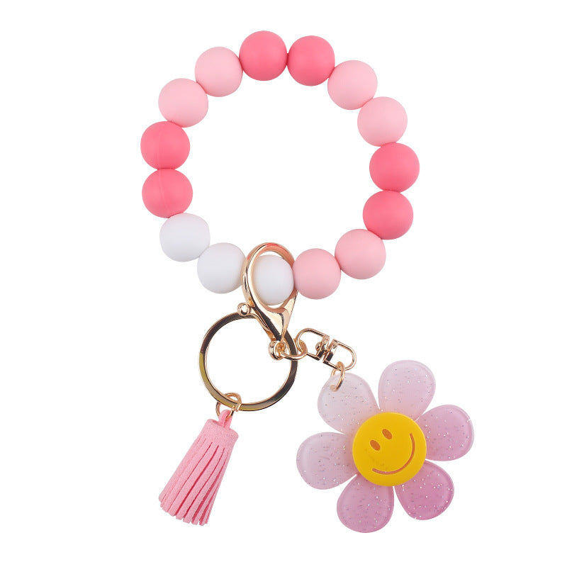 Wholesale Creative DIY Acrylic Smiley Sunflowerl Silicone Bead Bracelet Keychains
