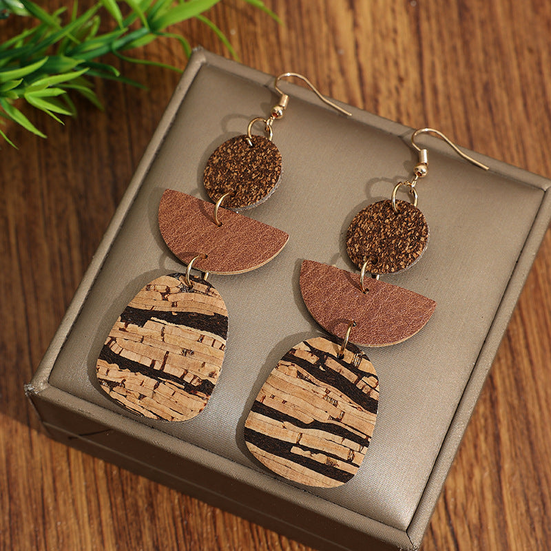 Wholesale Three Layer Cork Geometric Versatile Earrings