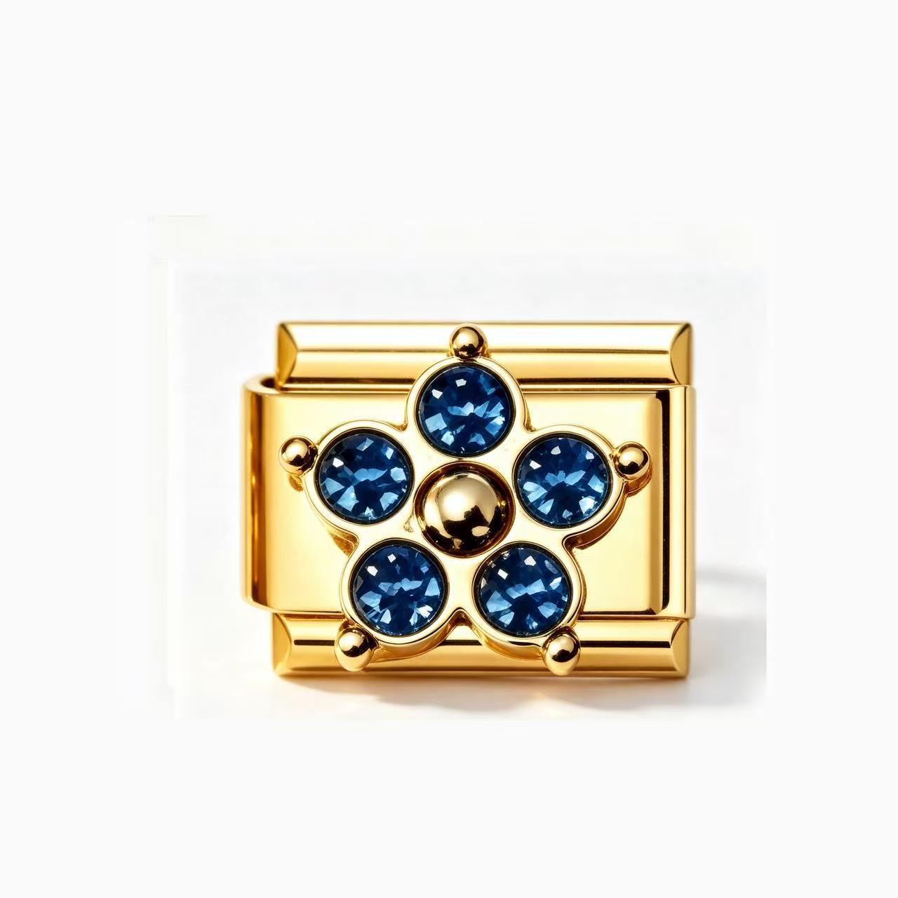 Wholesale Chic Gold Four Leaf Clover Colorful Zircon Stainless Steel Italian Modular DIY Bracelet Jewelry Accessory