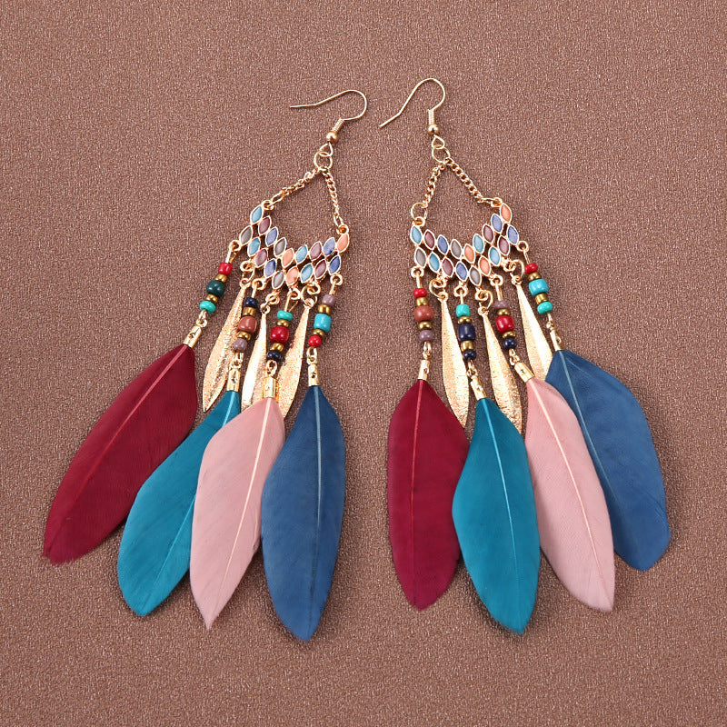 Wholesale Bohemian Feather Earrings Long Ethnic Style Earrings ACC-ES-Gumi004