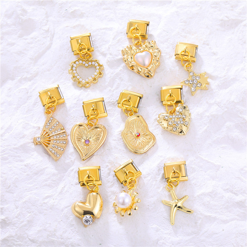 Wholesale Italian Charm Bracelet 9mm DIY Splicing Heart Pendant Titanium Steel Composable Bracelet