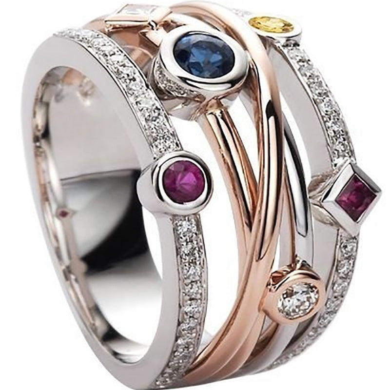 Wholesale  personalized fashion ring color zircon Diamond-embedded men' s and women' s ring manufacturer