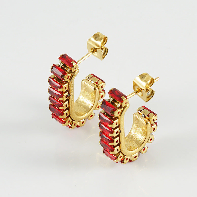 Wholesale  titanium steel U-shaped zircon full diamond earrings