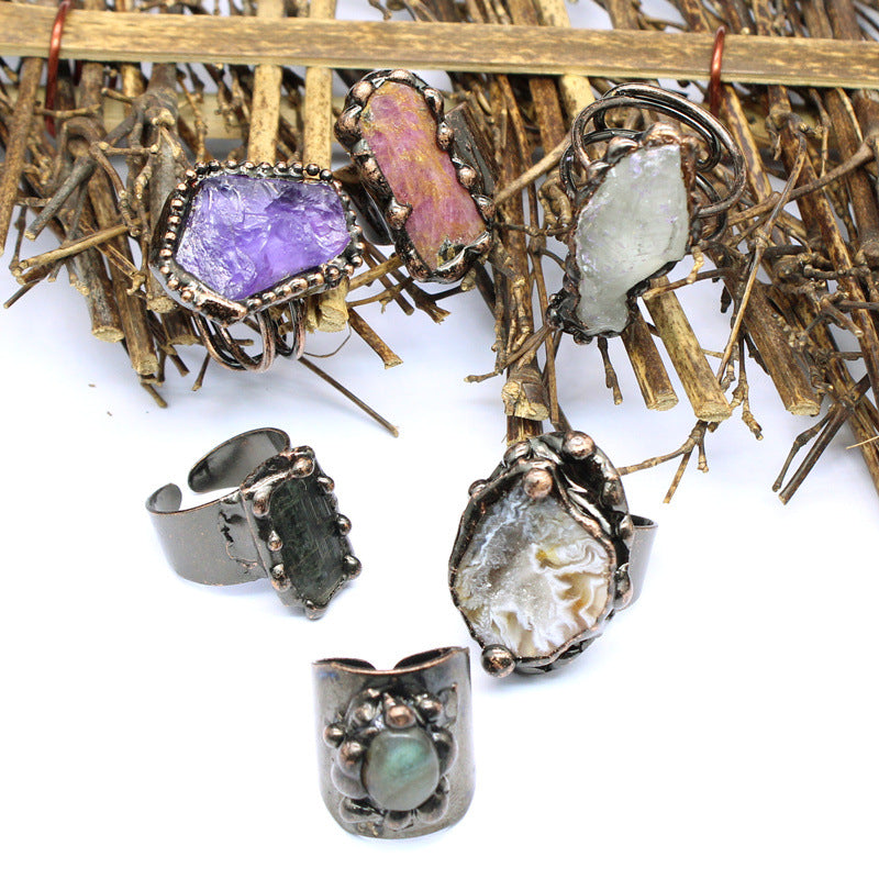 Wholesale  crystal jewelry  retro personality natural agate hole ring