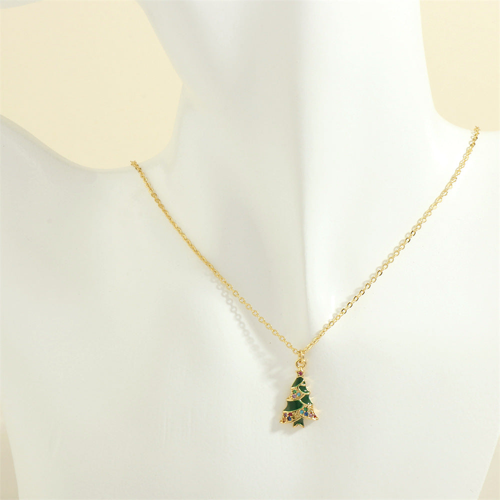 Wholesale Christmas Series Necklace Simple Peace Tree Holiday Elements Micro-inlaid Oil Drop Pendant