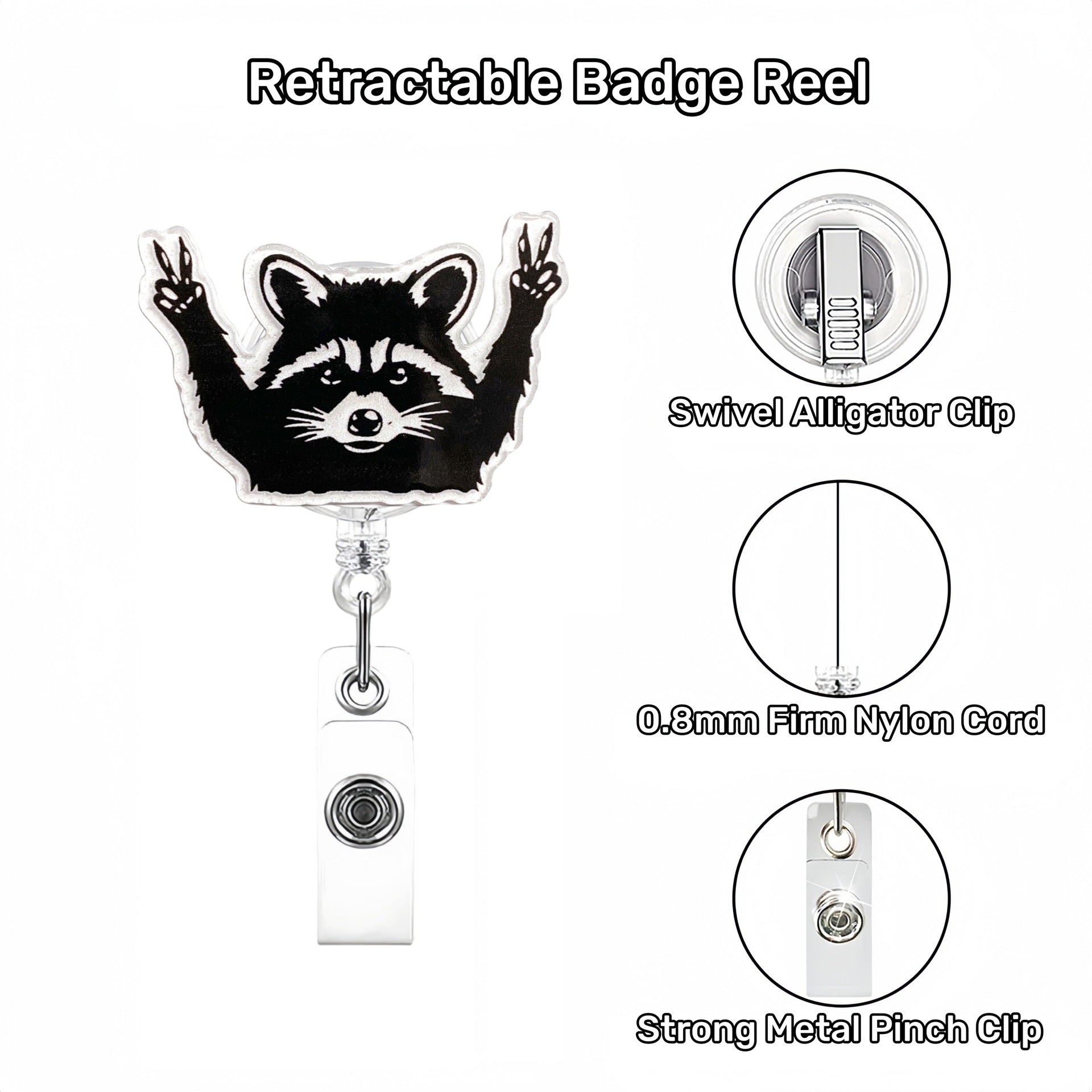 Wholesale Cartoon Raccoon Badge Reels Keychains