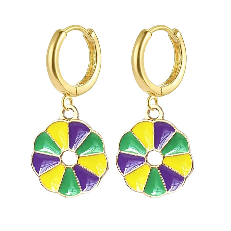 Wholesale 2 pairs/pack Mardi Gras King Donut Metal Earrings ACC-ES-HY208