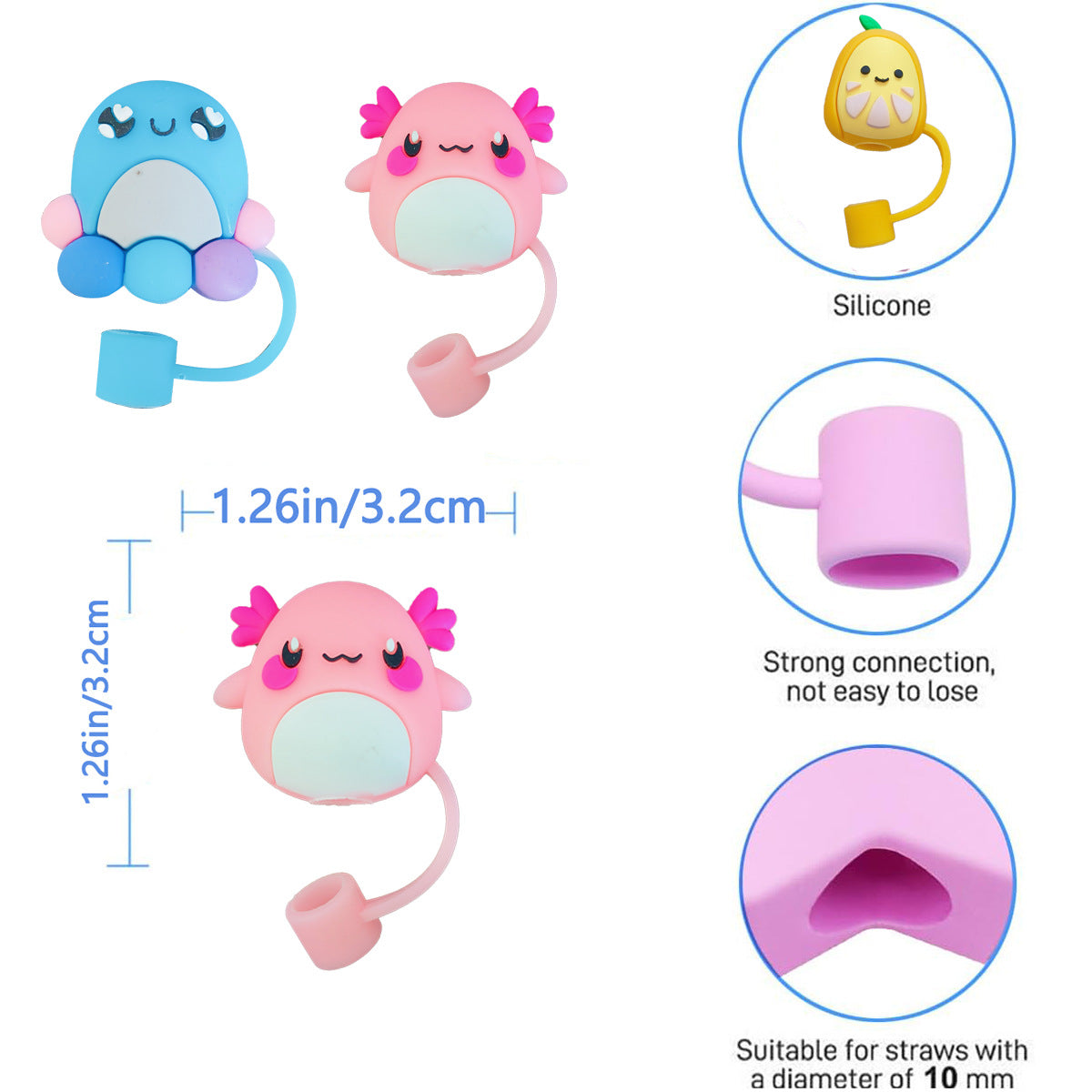 Wholesale 10pcs Cute Cartoon Straw Cover 10mm Straw Tube Cap ACC-SCR-WX003