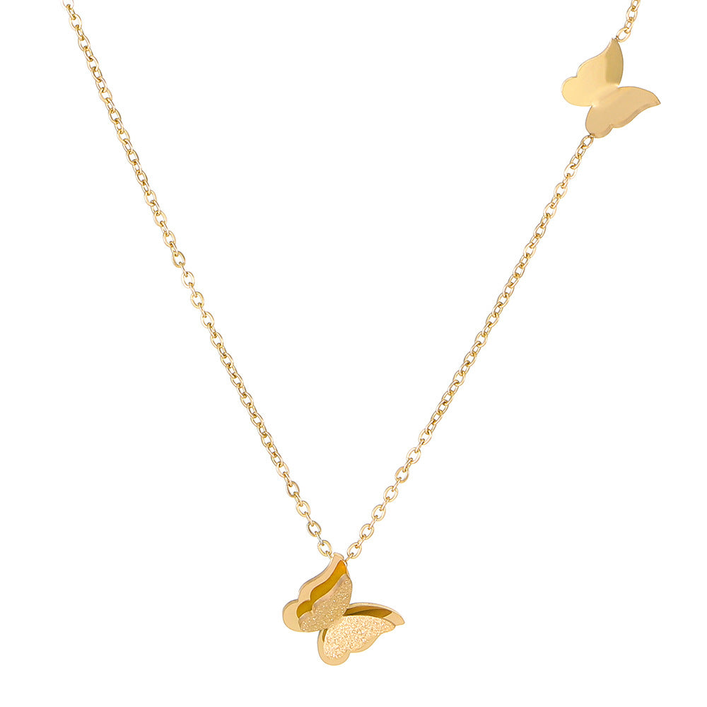 Wholesale Light Luxury Stainless Steel Gold Plated Frosted Butterfly Necklaces ACC-NE-MY017