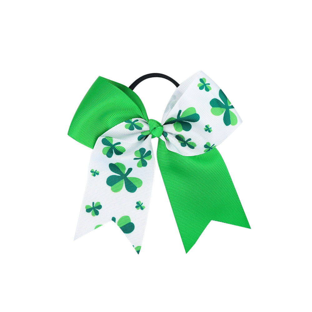 Wholesale  children's Clover dovetail bow rubber band St. Patrick's holiday hair scrunchies