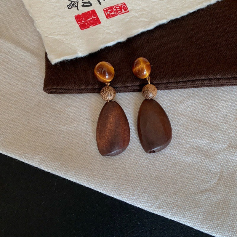 Wholesale Stylish Wooden Geometric Earrings Handmade New Chinese Style Fashion Accessory