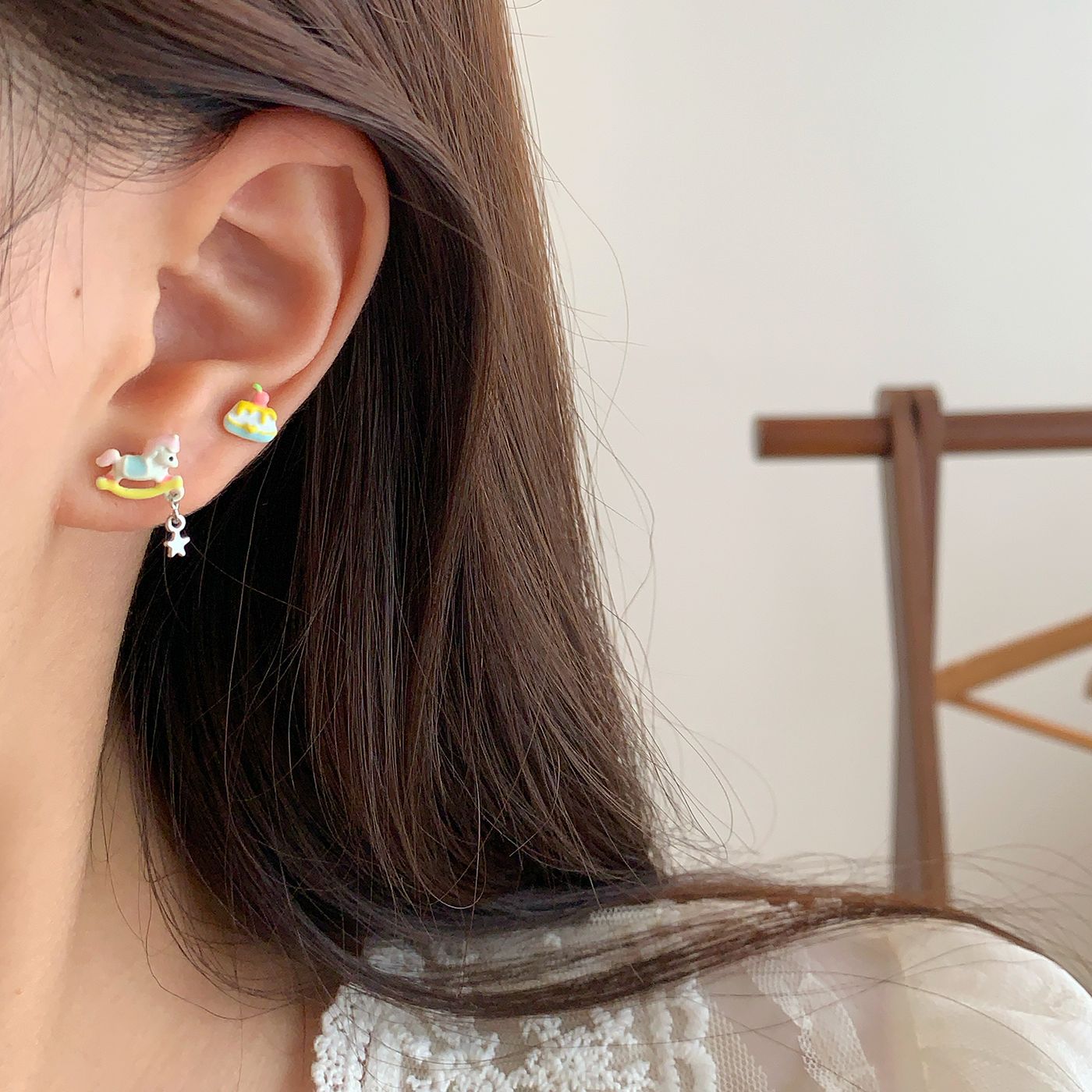 Wholesale Cartoon cute dachshund unicorn earrings set silver needles