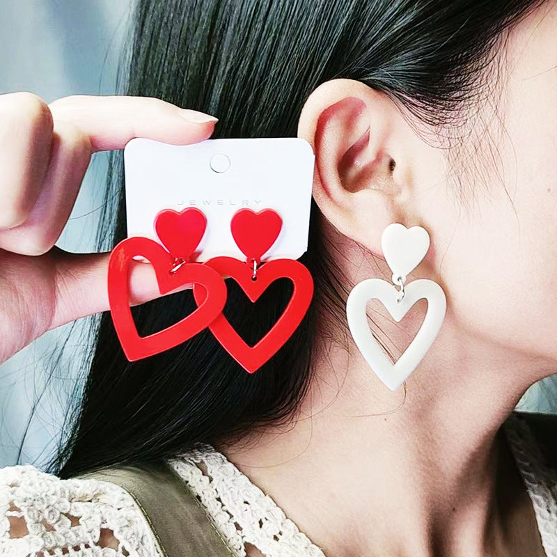 Wholesale Retro 12-Color Heart Large Drop Earrings