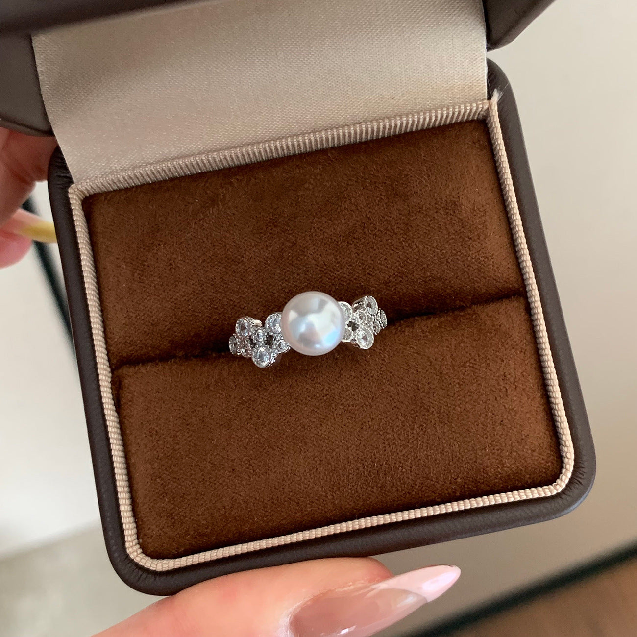 Wholesale Lace Pearl Zircon Ring  Light Luxur Ring