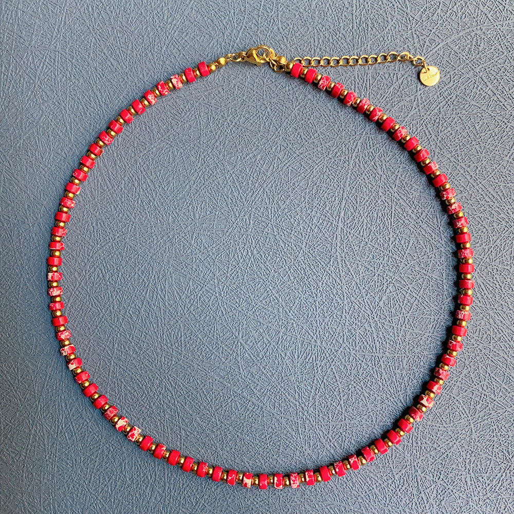 Wholesale Natural Stone Colored Necklace Clavicle Chain Handmade Beaded Multi-color Stacked Neck Necklace Choker Necklace ACC-NE-Yazhi002