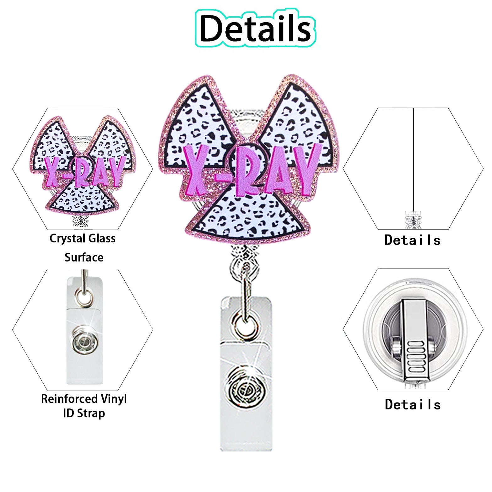 Wholesale Chic Glitter Acrylic Retractable Rotating Badge Holder for Medical Student ID Clip