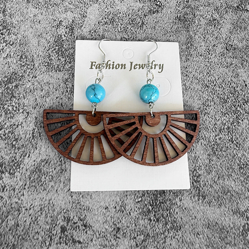 Wholesale Bohemian wood patchwork turquoise earrings
