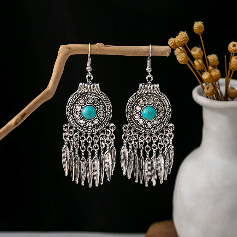 Wholesale Retro Bohemian Blue Turquoise Ethnic Style Alloy Earrings ACC-ES-MDD022