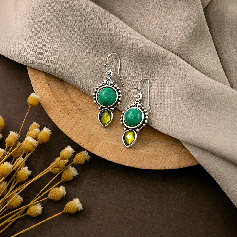 Wholesale Vintage Feather Turquoise Earrings Boho Drop Round Earrings Pearl Earrings Bohemian ACC-ES-MDD012