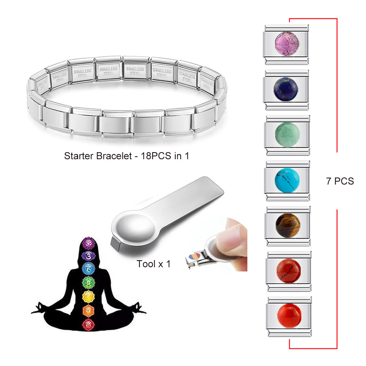 Wholesale 2pcs/pack Italian Charm Bracelet 9mm DIY Splicing Natural Turquoise Agate Stainless Steel Composable Bracelet