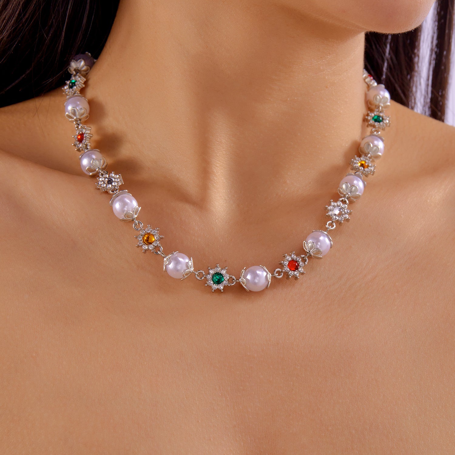 Wholesale Zinc alloy electroplating ing colorful necklace
