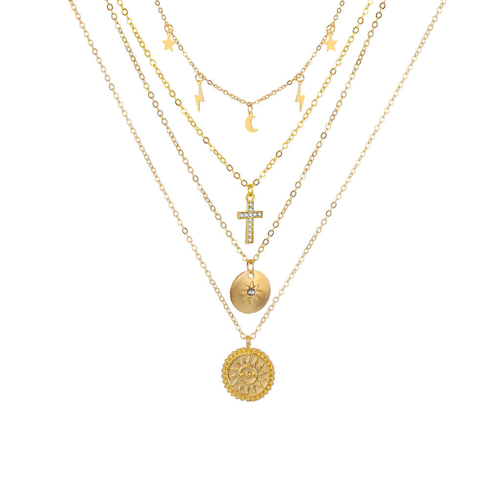 Wholesale Human head necklace set light luxury temperament relief round necklace